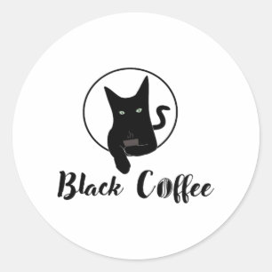 Zwarte kat - zwarte koffie ronde sticker