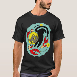 Zwarte kat zwemt met lichte vis t-shirt