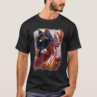 Zwarte Katje Amerikaanse Vlag Adelaar 4 juli Onafh T-shirt