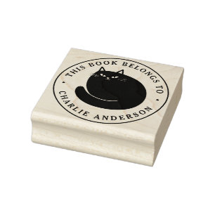 Zwarte katje ex libris bibliotheekboek rubberstempel