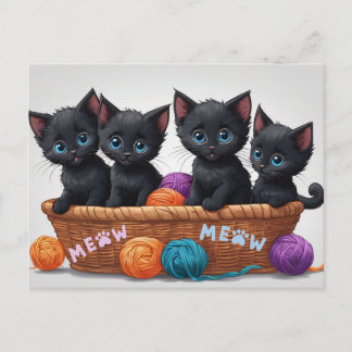 Zwarte katjes in een mand met garen briefkaart