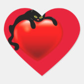 Zwarte kattebak op rode hartenvelop hart sticker (Voorkant)