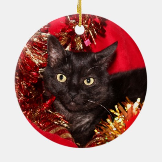 Zwarte kattekerst keramisch ornament (Achterkant)