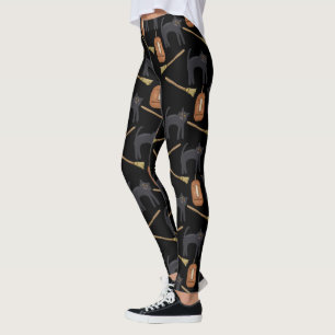 Zwarte katten, bezems en pompoenen Halloween Leggings