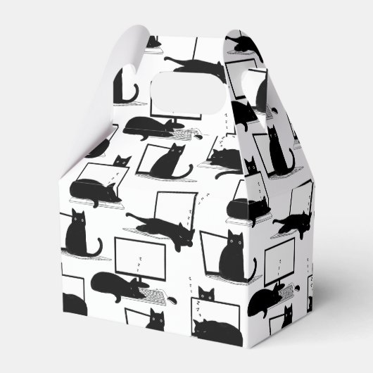 Zwarte katten die op het laptoppatroon zitten bedankdoosjes (Voorkant Zijde)