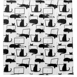 Zwarte katten die op het laptoppatroon zitten douchegordijn