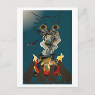 Zwarte katten die rondlopen op Halloween Briefkaart