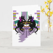 Zwarte katten drink wenskaart kaart (Gele Bloem)