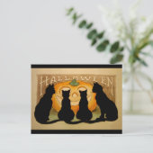 Zwarte katten en een Jack O'Lantern Briefkaart (Staand voorkant)