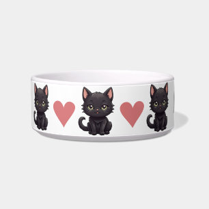 Zwarte katten en harten gepersonaliseerde kom