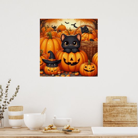 Zwarte katten en Jack-O-Lanterns Poster (Keuken)