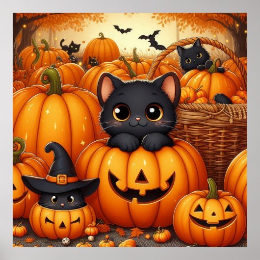 Zwarte katten en Jack-O-Lanterns Poster (Voorkant)