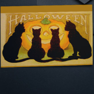 zwarte katten en Jack O'Lantern Briefkaart