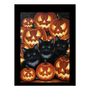 Zwarte katten en Jack O'Lanterns Perfect Poster