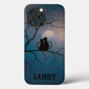 Zwarte katten en maan en sterren iPhone 13 pro hoesje