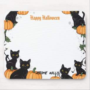 Zwarte katten en pompoen Happy Halloween Muismat