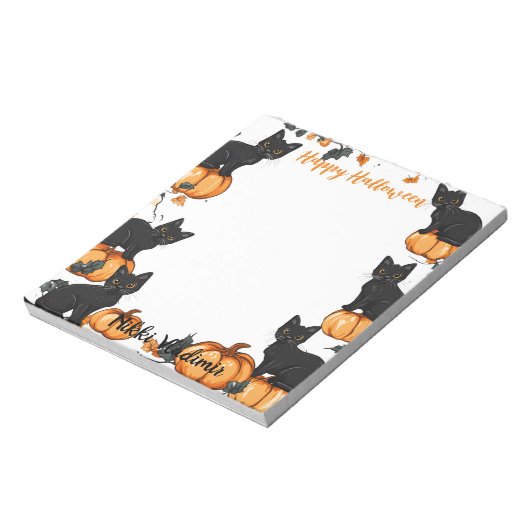 Zwarte katten en pompoen Happy Halloween Notitieblok (Gedraaid)