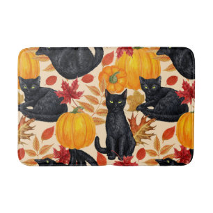 Zwarte katten en pompoenen badmat