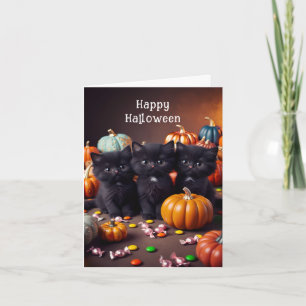 Zwarte katten en pompoenen Halloween-nacht scène Kaart
