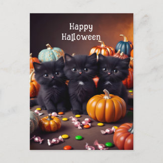 Zwarte katten en pompoenen Halloween Night Scene Briefkaart