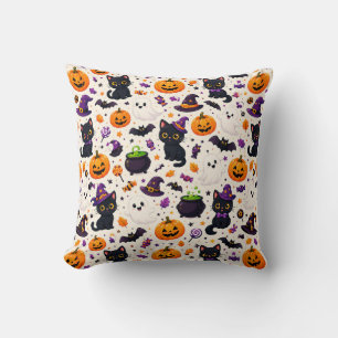 Zwarte katten en pompoenen Halloween-patroon gebru Kussen