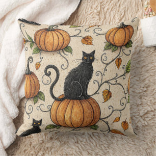 Zwarte katten en pompoenen Halloween-patroon Kussen