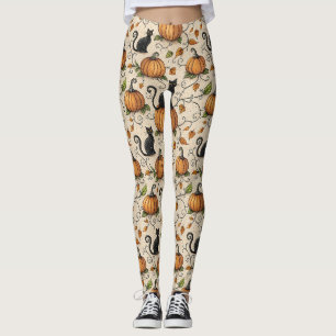 Zwarte katten en pompoenen Halloween-patroon Leggings