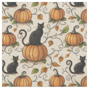 Zwarte katten en pompoenen Halloween patroon Stof