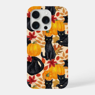 Zwarte katten en pompoenen iPhone 15 pro hoesje