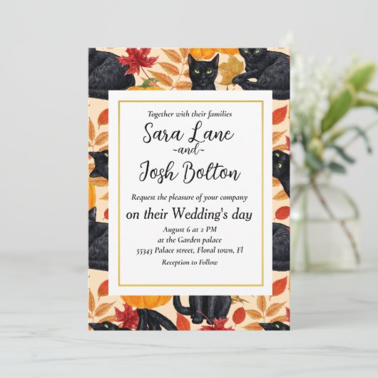 Zwarte katten en pompoenen kaart (Staand voorkant)