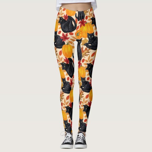 Zwarte katten en pompoenen leggings (Voorkant)