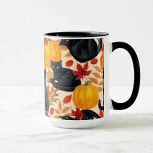 Zwarte katten en pompoenen mok