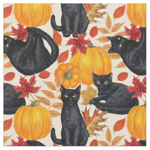 Zwarte katten en pompoenen stof