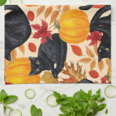 Zwarte katten en pompoenen theedoek (Gevouwen)