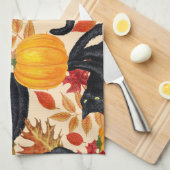 Zwarte katten en pompoenen theedoek (Quarter Fold)