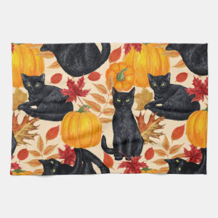 Zwarte katten en pompoenen theedoek