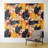 Zwarte katten en pompoenen wandkleed (In Situ (horizontaal))