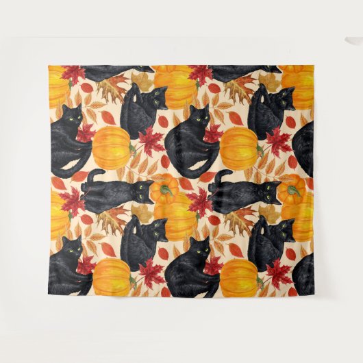 Zwarte katten en pompoenen wandkleed (Voorkant (horizontaal))
