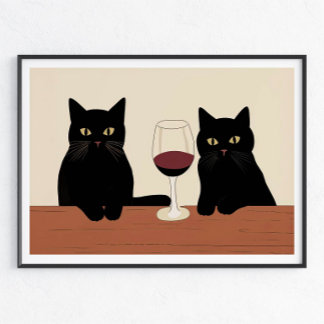 Zwarte Katten en Rode Wijn Minimalist Poster