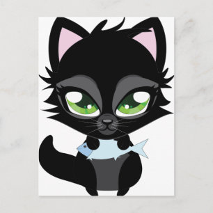 Zwarte katten en vissen briefkaart