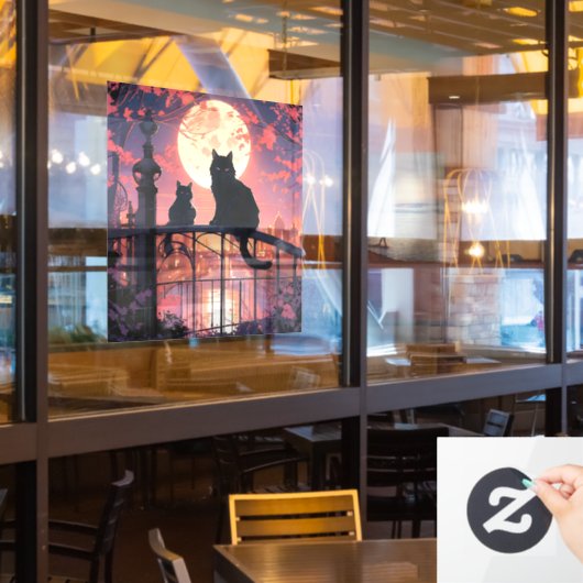Zwarte Katten en Volle Maan Raamsticker (Restaurant Raam)