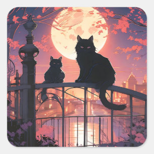 Zwarte Katten en Volle Maan Vierkante Sticker