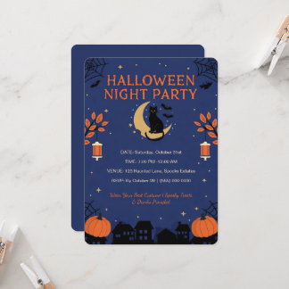Zwarte Katten Halloween Feest Uitnodiging