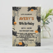 Zwarte katten Halloween Uitnodiging (Staand voorkant)