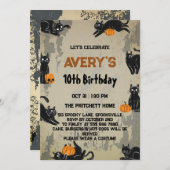 Zwarte katten Halloween Uitnodiging (Voorkant / Achterkant)