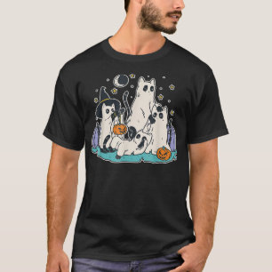 Zwarte katten in Ghost Costume Cute Women and Mann T-shirt