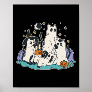 Zwarte katten in Ghost Costume - Stomme vrouwen en Poster