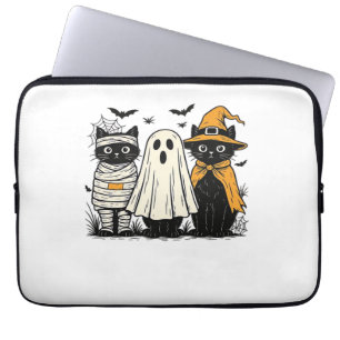 Zwarte katten in Halloween-kostuums - Ghost, Witch Laptop Sleeve
