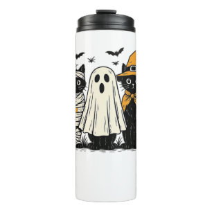 Zwarte katten in Halloween-kostuums - Ghost, Witch Thermosbeker