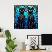 Zwarte katten in het Glas in lood Poster (Thuiskantoor)